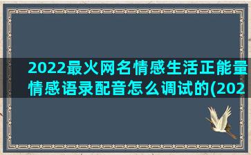 2022最火网名情感生活正能量情感语录配音怎么调试的(2022最火网名男生)