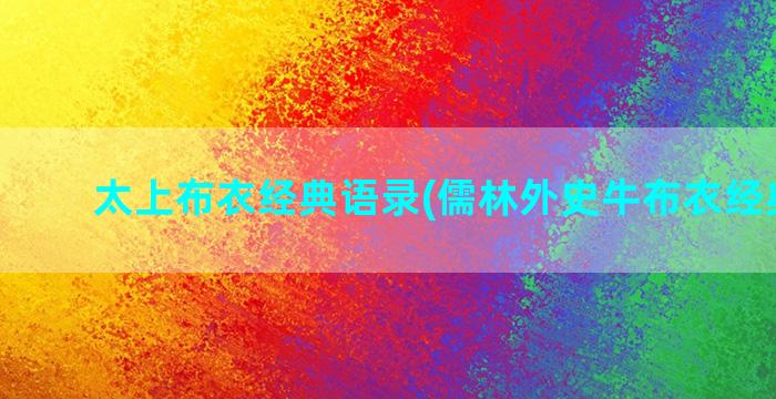 太上布衣经典语录(儒林外史牛布衣经典语录)